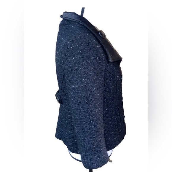 Guess Womens MD Double Breasted Black Sparkly 3/4 Sleeves Short Peacoat NWOT - Picture 7 of 13